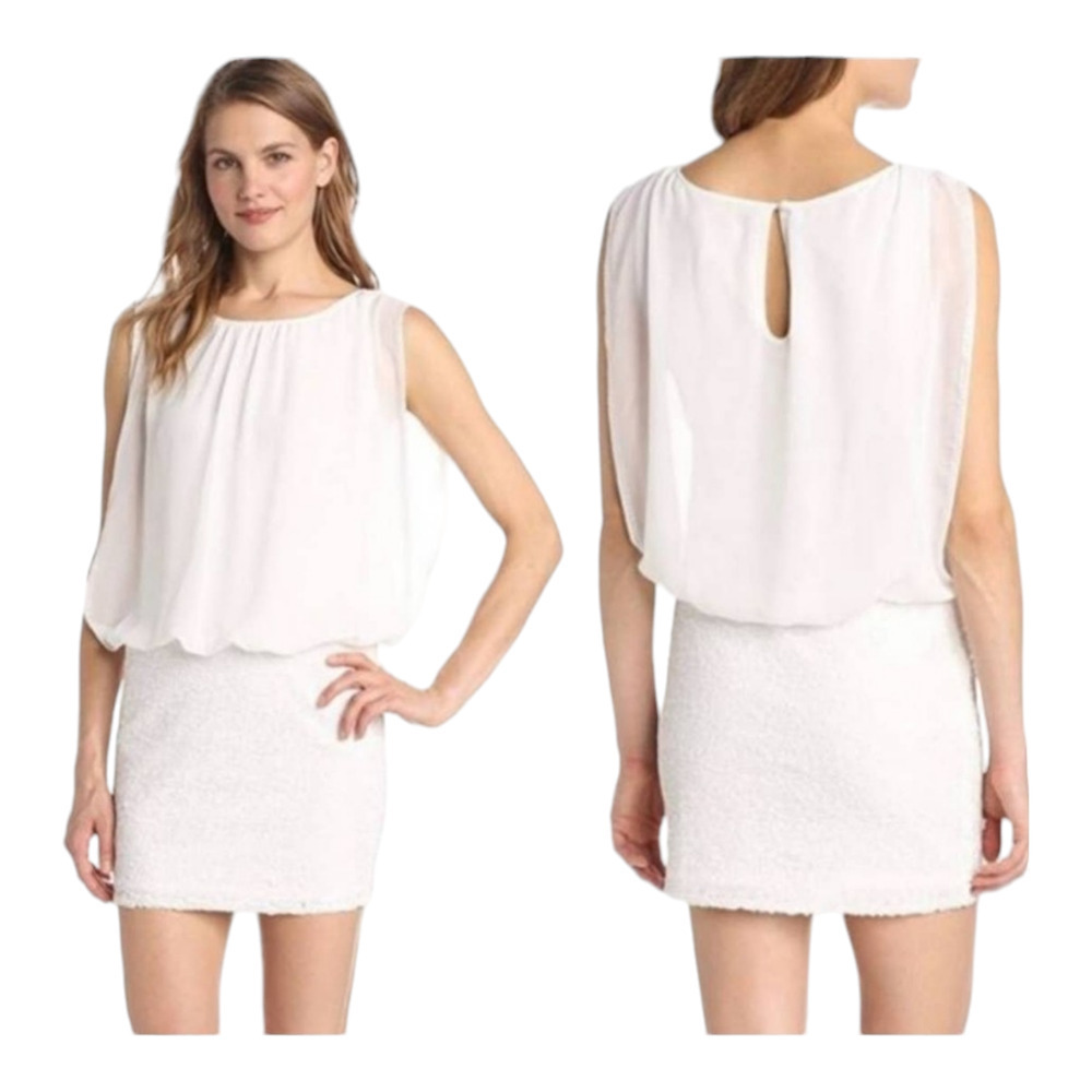 Aidan Mattox Ivory Sequin Skirt Blouson Cocktail Mini Dress Size 10